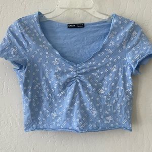 SHEIN Ditsy Flowers Ruched Neckline Periwinkle Crop Top Small